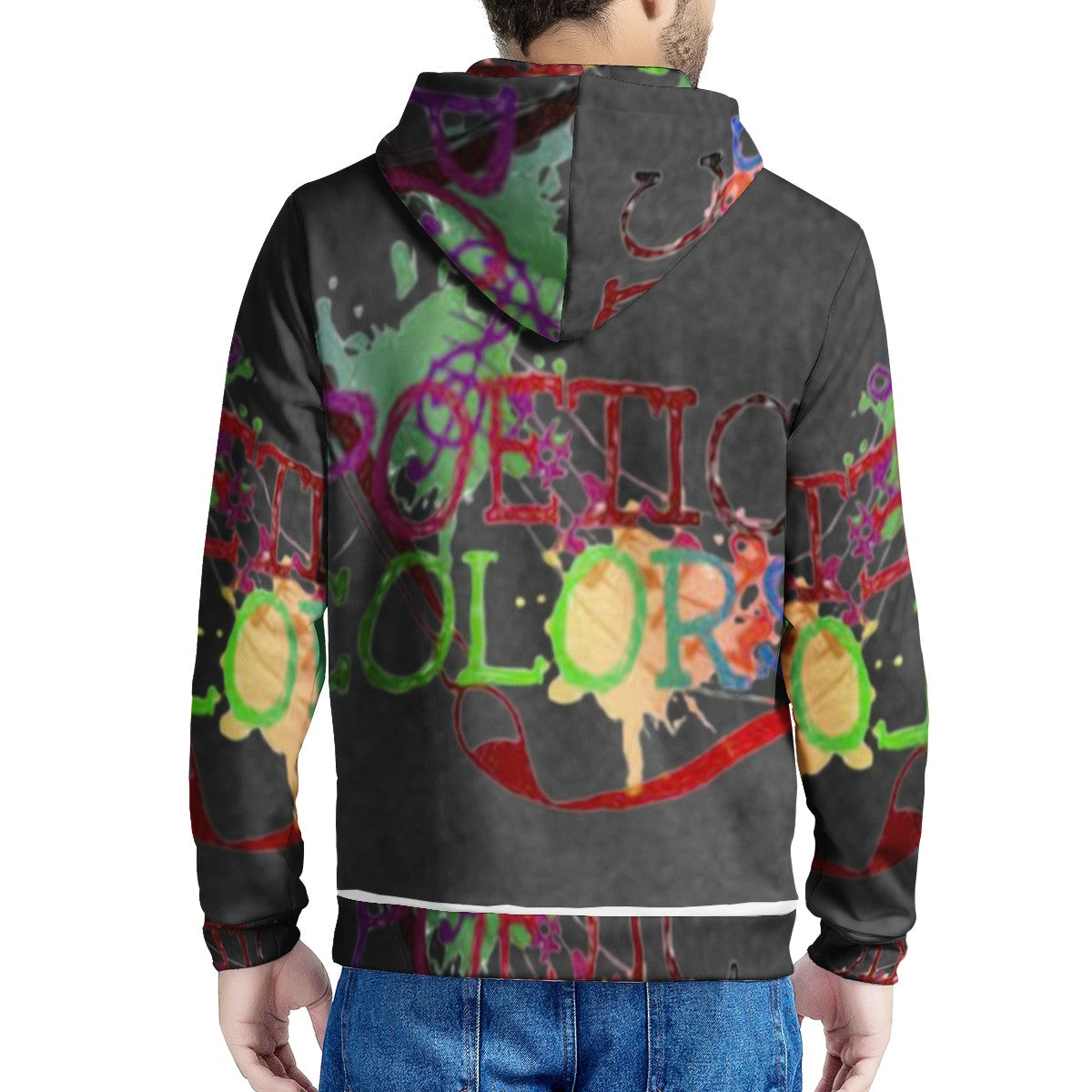 BLACK Men's All Over Print Zip Hoodie