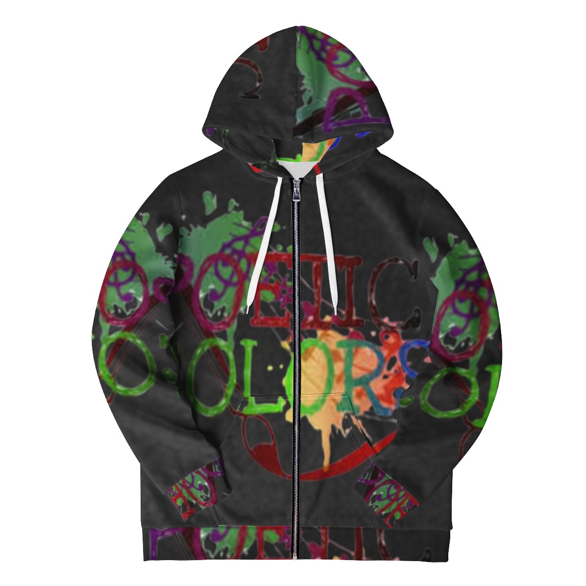 BLACK Men's All Over Print Zip Hoodie