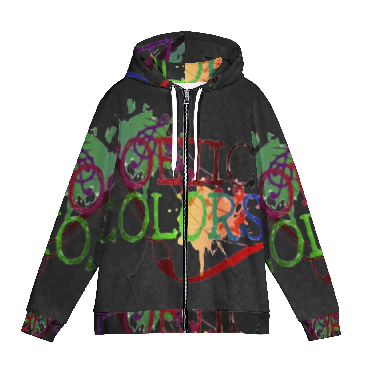 BLACK Men's All Over Print Zip Hoodie