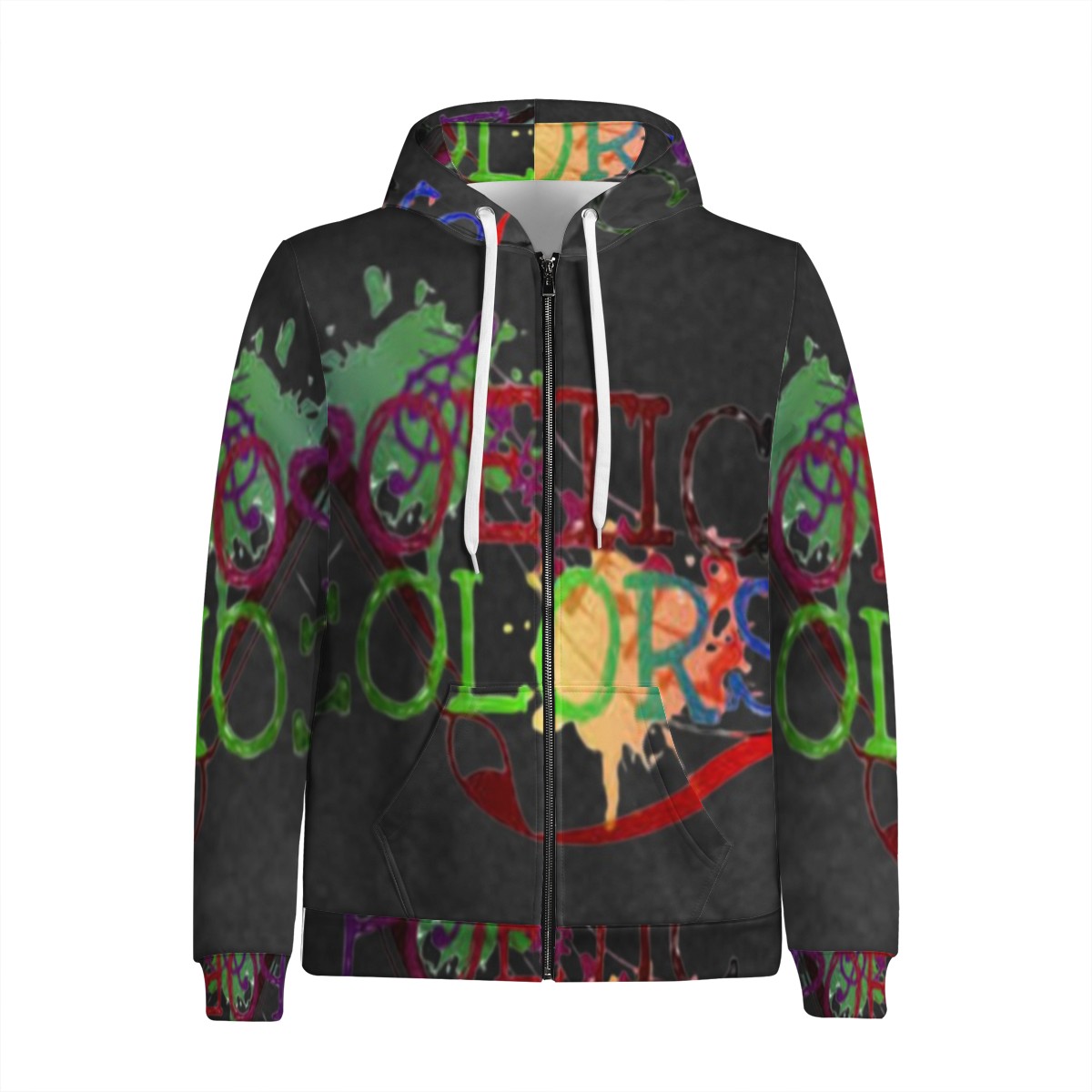 BLACK Men's All Over Print Zip Hoodie